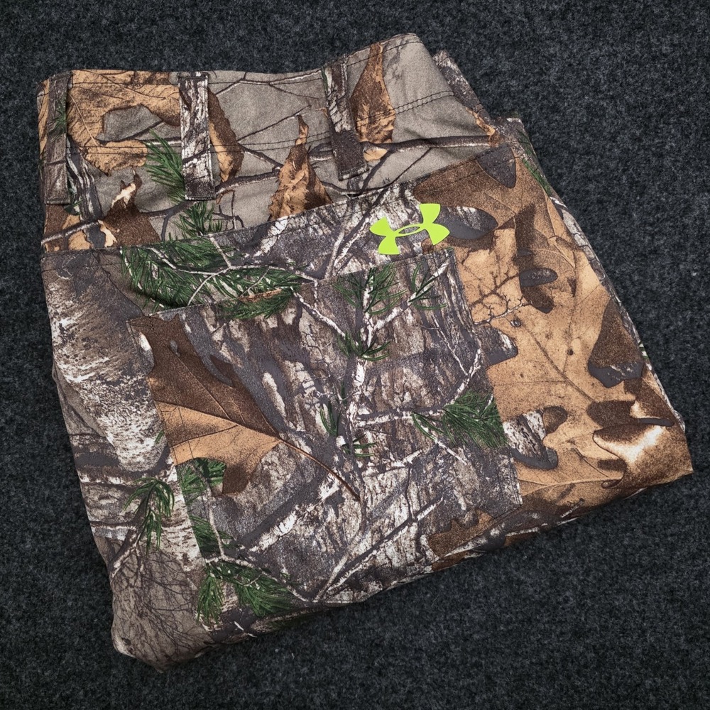 Under Armour Mens 40x32 Green Camo Pants Loose-Fit Outdoor Hunting Performance